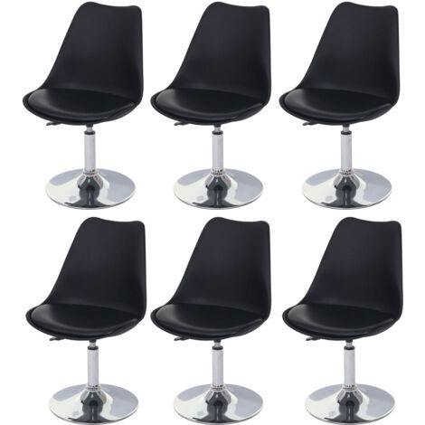Set 6 sedie girevoli ad altezza regolabile in PVC e plastica nera, base cromata 040000703