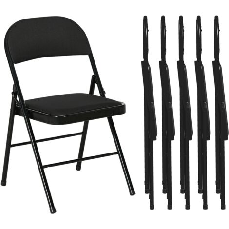 Set 6 Sedie Pieghevoli con Seduta Imbottita e Struttura in Acciaio Nero