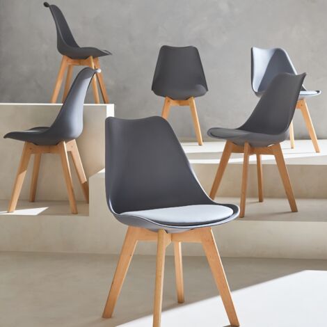 Set 6 sedie scandinave imbottite, gambe in legno per sala da pranzo