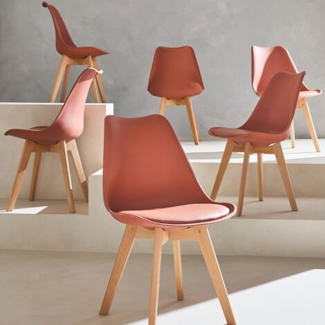 Set 6 sedie scandinave imbottite, gambe in legno per sala da pranzo