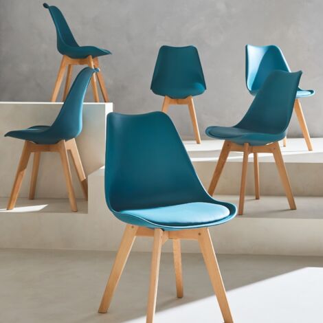 Set 6 sedie scandinave imbottite, gambe in legno per sala da pranzo
