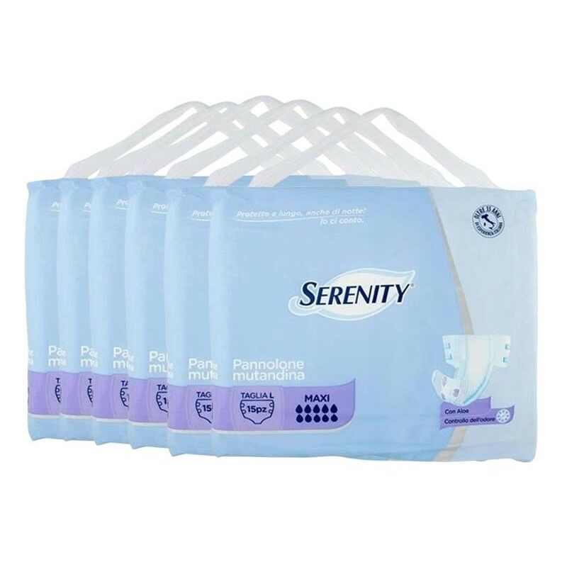 Image of Serenity - set 6 pannoloni mutandine maxi con aloe giorno/notte taglia l 15 pezzi