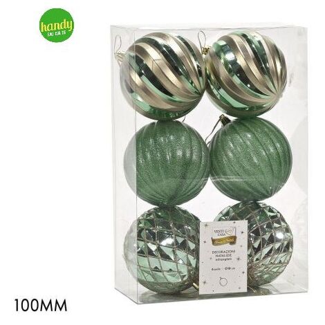 Set 6 Sfere General Trade Ø 100mm Verde e Champagne Modelli Assortiti