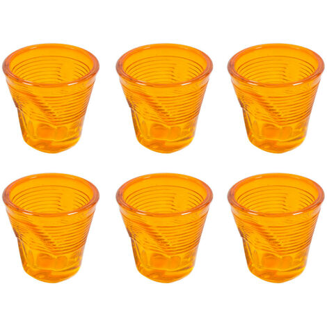 Set 6 Tazzine da Caffè Accartocciati Ø6,5 cm in Vetro Pressato Kaleidos Arancioni