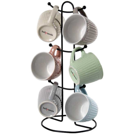 SET 6 TAZZINE DA CAFFÈ CON MANICO MULTICOLOR CON STAND
