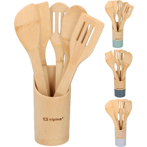 Bloc à Couteaux Alpina avec Support pour Ustensiles de Cuisine - Plastique/  Bamboe - Wit