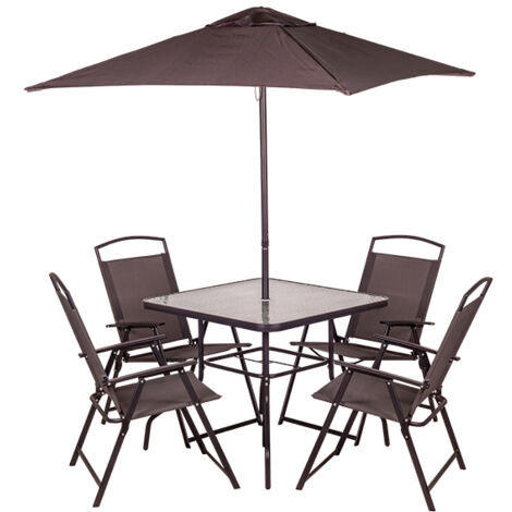 Set 6Pz 4 sedie tavolo e ombrellone e Ombrellone Grigio165X65X112