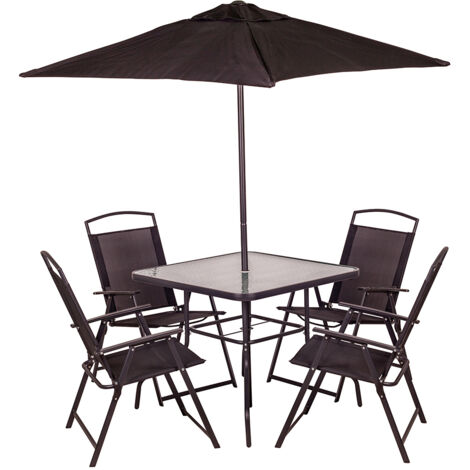 Set 6Pz 4 sedie tavolo e ombrellone e Ombrellone Grigio165X65X112
