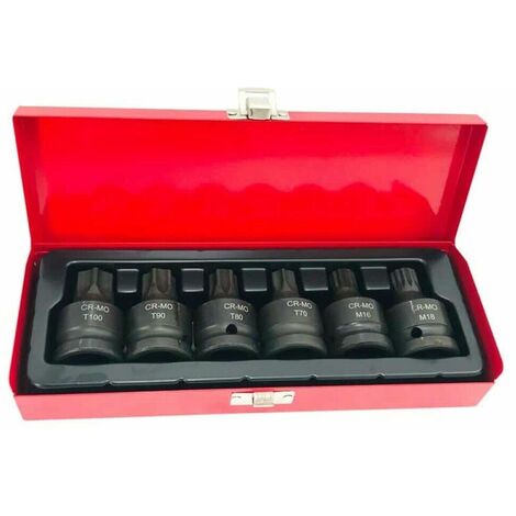 Set 6pz chiavi a bussola TORX IMPATTO 3/4" M16 M18 T70 T80 T90 T100 Art.07229