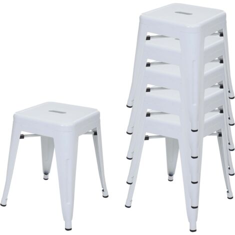 Set 6x poggiapiedi sgabelli da bar HHG-895 impilabile metallo bianco