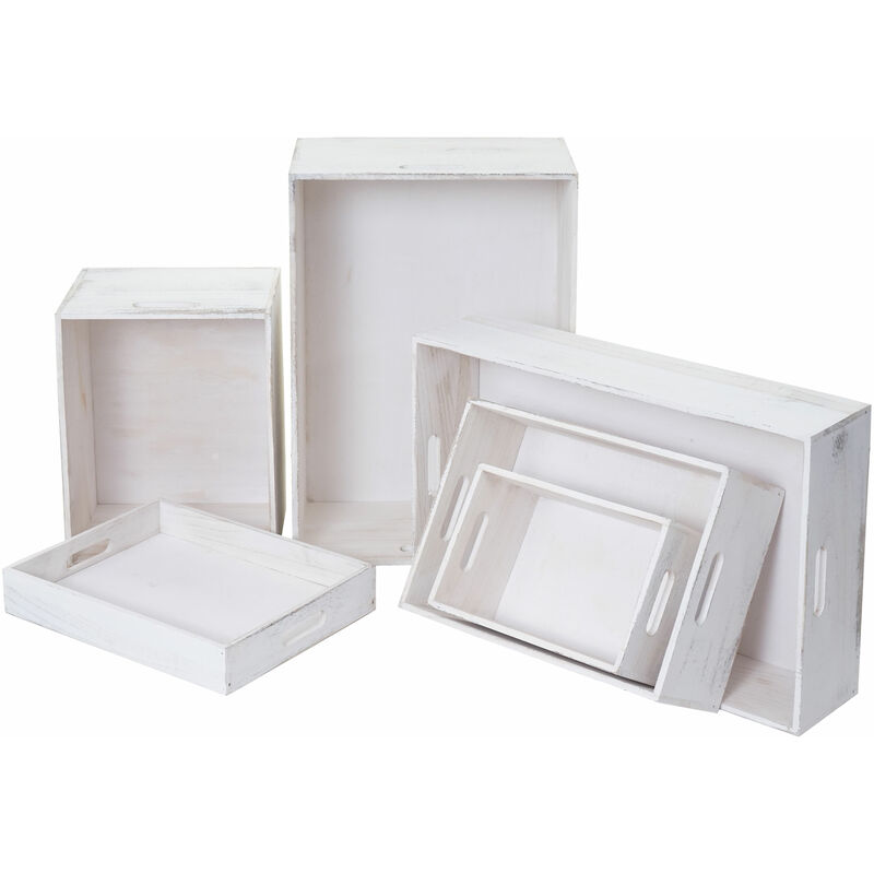 Image of Mendler - Set 6x scatole vassoi HWC-C20 legno di paulonia 6 misure bianco - white