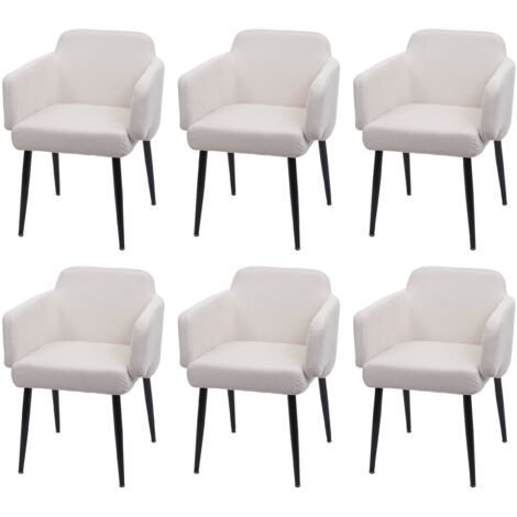 Set 6x sedie con braccioli da interni HHG-073 legno tessuto avorio bianco