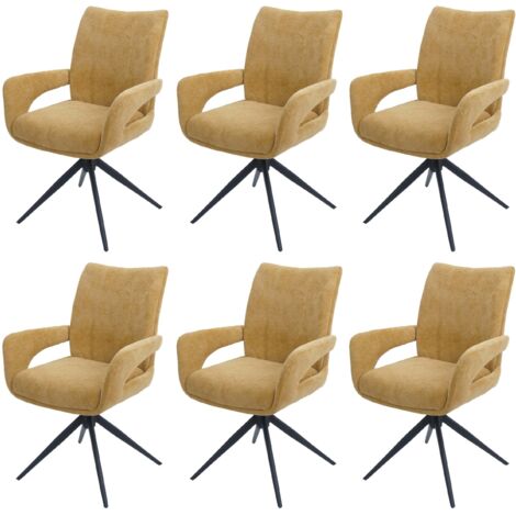 Set 6x sedie da pranzo HHG-273, da cucina, seduta girevole posizionamento automatico tessuto ciniglia, giallo senape