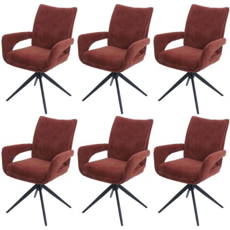 Set 6x sedie da pranzo HHG-273, da cucina, seduta girevole posizionamento automatico tessuto ciniglia, rosso marrone