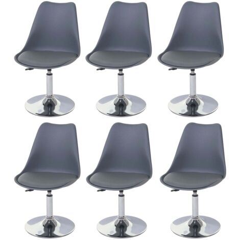 Set 6x sedie girevoli moderno elegante serie Malmoe T501 acciaio cromato ecopelle grigio scuro