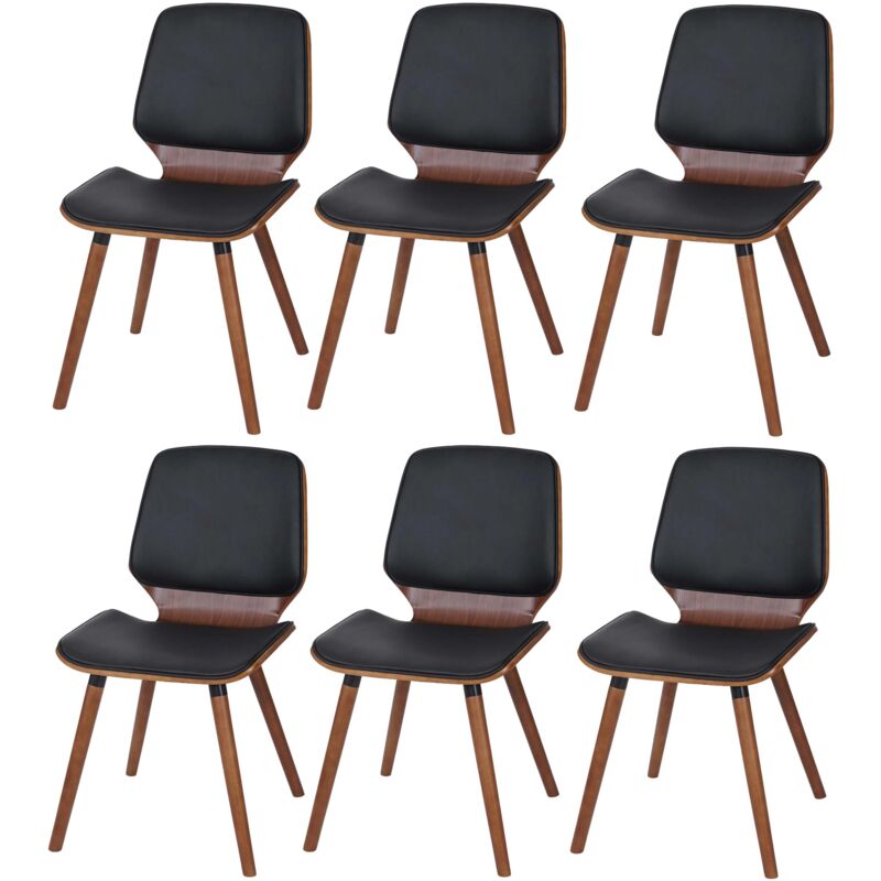 Set 6x sedie HHG 094 design elegante legno curvo ecopelle nero - black