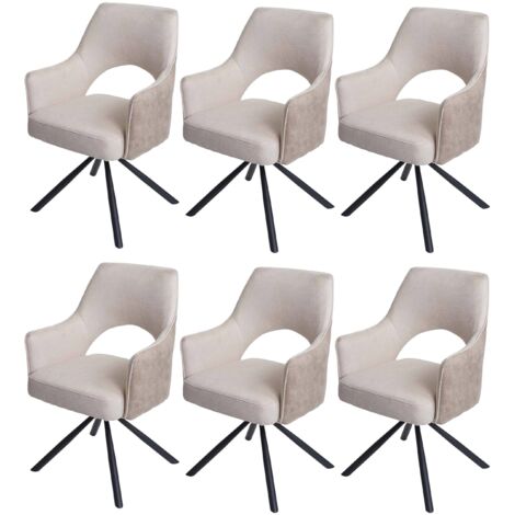 Set 6x sedie poltroncine girevole con braccioli elegante imbottita HHG-651 tessuto avorio