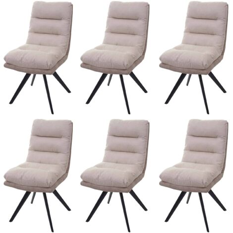 Set 6x sedie poltroncine girevole elegante imbottita HHG-847 tessuto senza braccioli crema