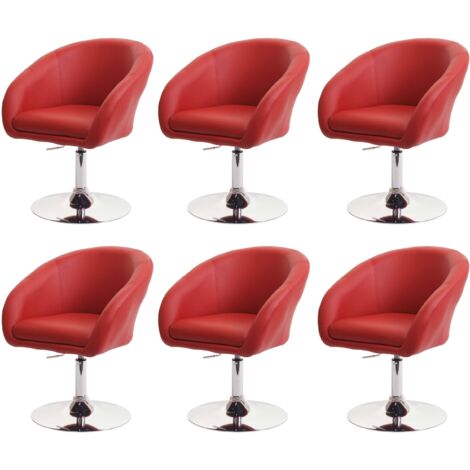 Set 6x sedie poltroncine lounge girevoli HHG-247 metallo cromato ecopelle rosso