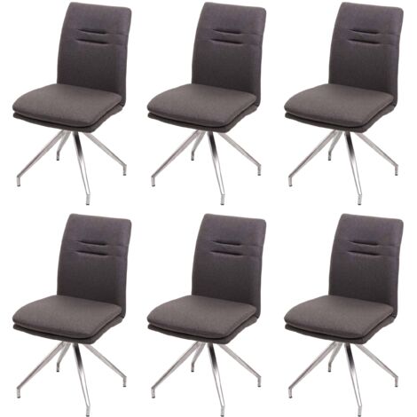 Set 6x sedie sala pranzo soggiorno cucina moderno HHG-922 tessuto acciaio inox grigio fango