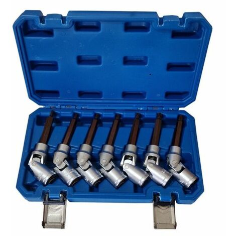 Set 7 chiavi snodate a bussola TORX 1/2" con snodo T25 T27 T30 T35 T40 T45 T50