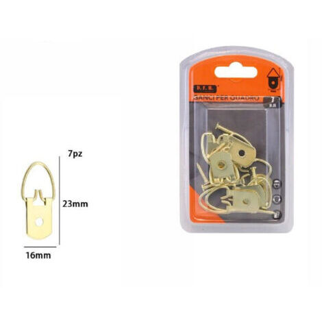 Set 7 Pcs Golden Hooks For Picture Frames Wall Hanging 16x23mm 07998