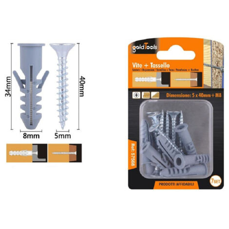 Set 7 Pcs Vis Croix 5x40 Mm + Goujons Avec Ailettes Goujon M8 Fischer 57568