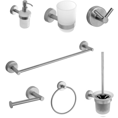 Set 7 pezzi Accessori Bagno in Acciaio inox Aisi 18/10 ''Uno Satine''