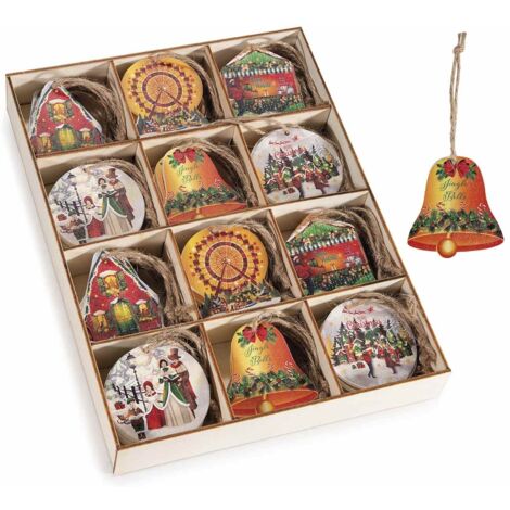 Set 72 Decorazioni Natalizie da Appendere in Legno Colorato - Figure Miste