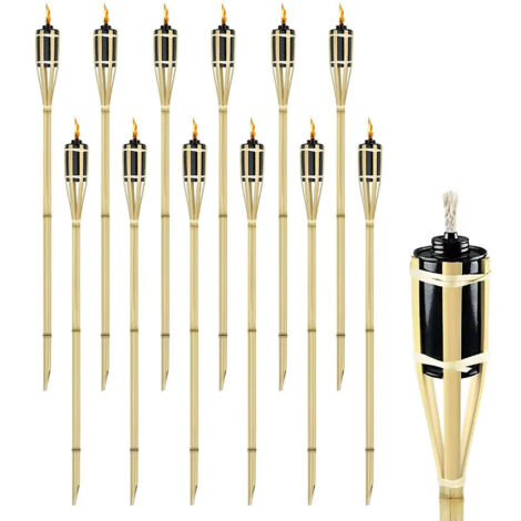 Set 8/12 Pezzi Torcia Grande Da Giardino In Bambù XXL Olio Contenitore In Metallo 90/120/150 Cm Lampada Candela Con Stoppino Fiaccola Torcie Esterno Feste Eventi 12 Pezzi 120 Cm
