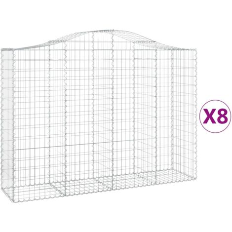 Set 8 cestini per gabbioni recinzione a gabbia muro di contenimento ad arco 200 x 50 x 140/160 cm ferro zincato Argento 020041173
