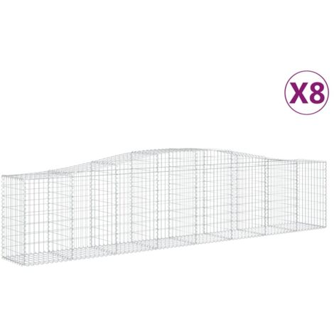 Set 8 cestini per gabbioni recinzione a gabbia muro di contenimento ad arco 400 x 50 x 80/100 cm ferro zincato Argento 020041238