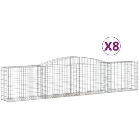 Set 8 cestini per gabbioni recinzione a gabbia muro di contenimento ad arco 400 x 50 x 80/100 cm ferro zincato Argento 020041239