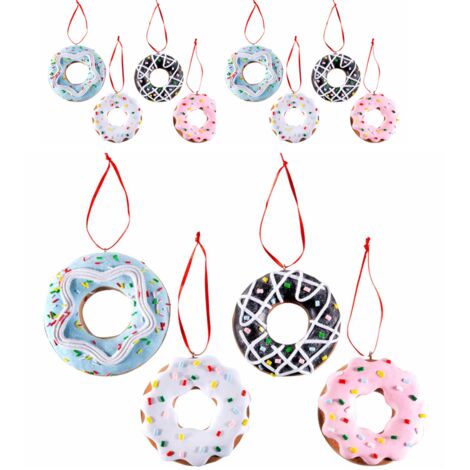 Set 8 decorazioni Natalizie da appendere a forma di ciambella colorata