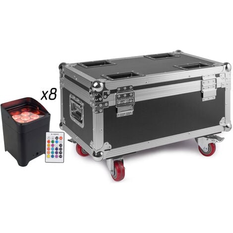 Set 8 Fari PAR LED RGB Con Baule Valigia Ricaricabile Luci Discoteca Eventi