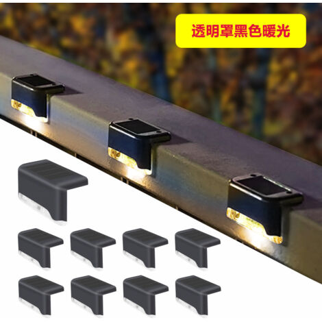 Set 8 luces solares LED para escalones – Ilumina vallas, barandillas y escaleras – Luz cálida – Carcasa negra – Exterior jardín – Sin cables