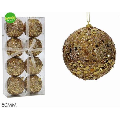 Set 8 palle natalizie general trade oro con paillettes Ø8 cm