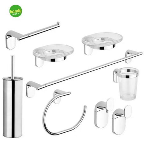 Set 8 pezzi per bagno in acciaio e vetro serie zero METAFORM