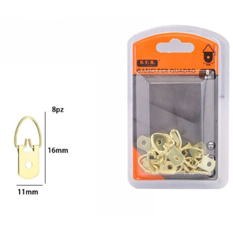 Set 8 Pz Gances Gancétes D'or Pour Les Cadres De Cadres Suspendre Les Murs 11x16mm 07997
