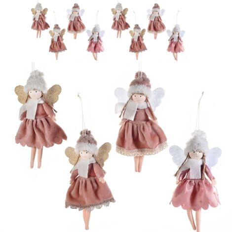 Set 9 Angeli da Appendere con Abito in Stoffa, Decorazioni per Natale e Casa