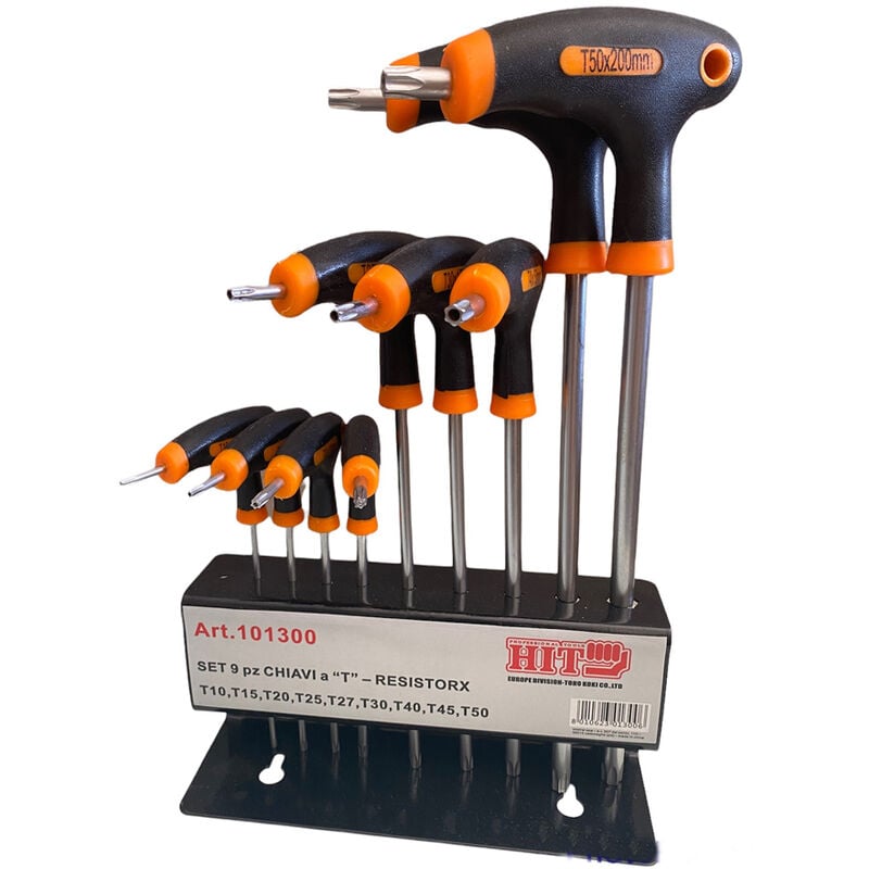 CHIAVI TORX IMPUGNATURA a T LUNGHE 9pz T10-T50