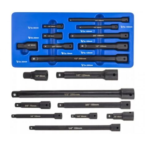 Set 9 Prolunghe chiave Per cricchetto a bussola 1/4 "3/8" 1/2'' da 50mm a 250mm