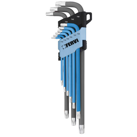 Set 9 pz chiavi torx lunghe a elle t10-t50 Fervi 0545/tf