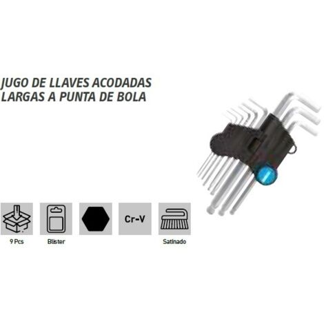 SET 9 PZ LLAVES ACODADAS LARGAS A PUNTA DE BOLA PULGADAS FERVI 0215P