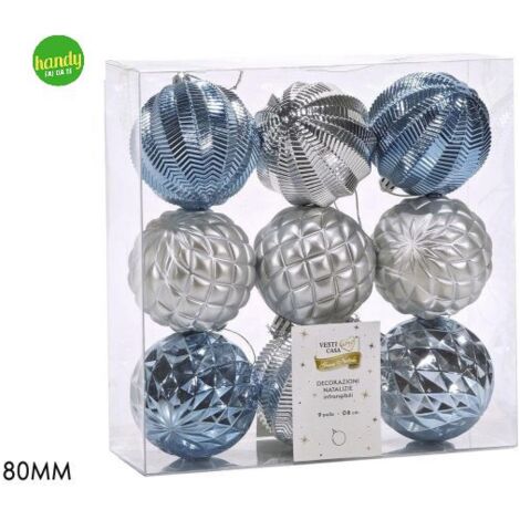 Set 9 Sfere General Trade Ø 80mm Celeste e Silver Modelli Assortiti