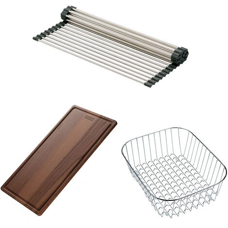 Set accessoires cuves Bell et éviers Argos + Bell Inox : Rollmat + planche en noyer + panier à vaisselle - Franke
