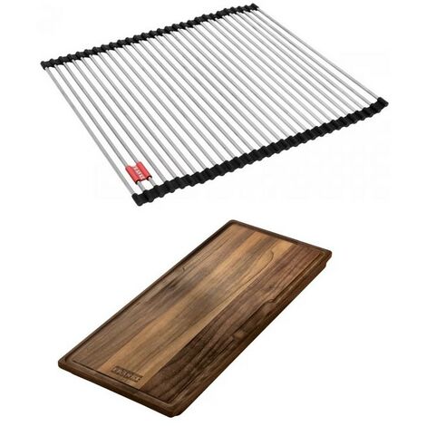 Set accessoires cuves Box Inox : égouttoir déroulant Rollmat + planche en bois - Franke