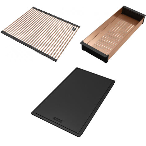 Set accessoires cuves BXM Inox : Rollmat et panier égouttoir Cuivre + planche - Franke