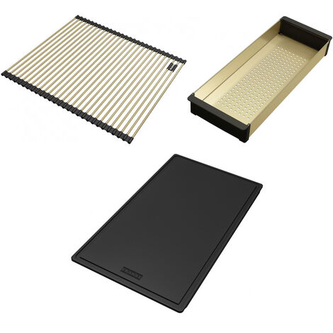Set accessoires cuves BXM Inox : Rollmat et panier égouttoir reflet d'Or + planche - Franke