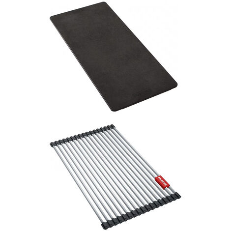 Set accessoires cuves et éviers Mythos Inox : Rollmat déroulant + planche Paperstone gris ardoise - Franke